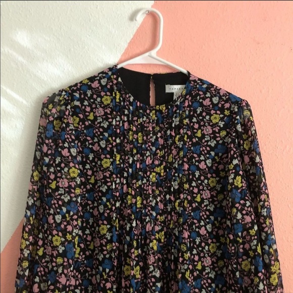 Topshop Floral Pintuck Chuck On Midi Dress sz 2 - Picture 5 of 15